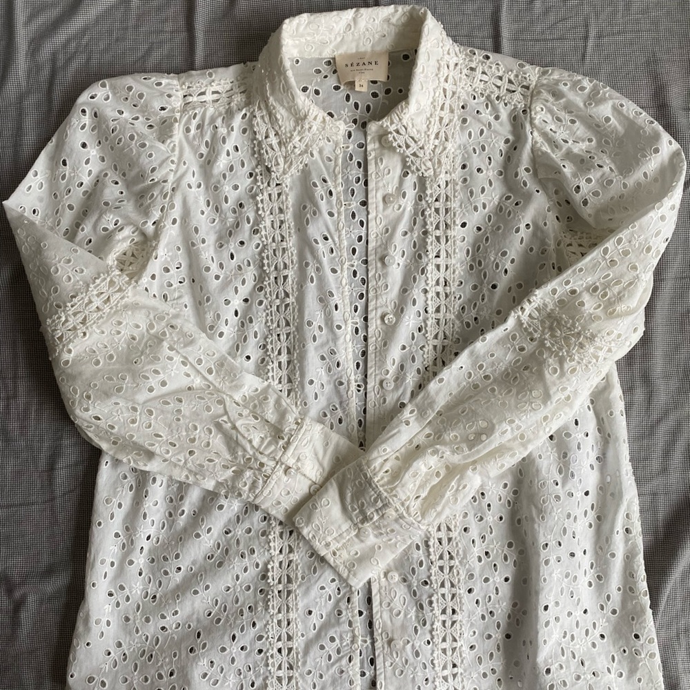 Sezane Cara Shirt | white eyelet 100% cotton | size 34 (size 2) | like new